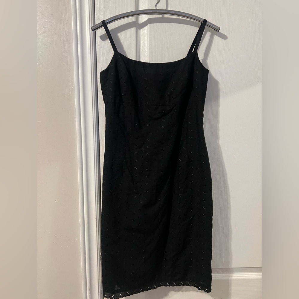 Ann Taylor Loft Eyelet Mini Black Dress Size 4 Lace Back Detail Made in the USA